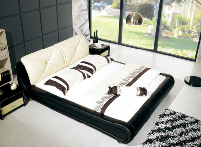 Leather bed upholstery luxury design double hotel wood beds sleep room